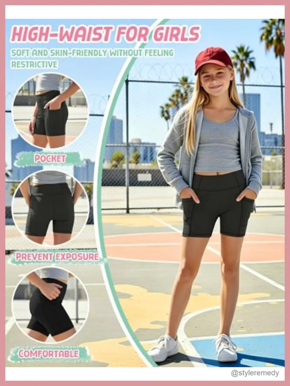 4 Pack Girls High Waisted Biker Shorts with Pockets Athletic Yoga